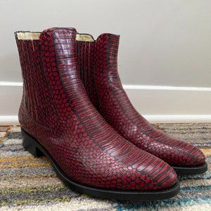 Red Leather Snakeskin "Mr. Jagger" Angela Scott Booties, Size US 6.5